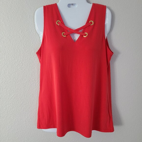 Michael Michael Kors Red/Orange Sleeveless Lace-Up Grommet Tank Top Size M - Picture 1 of 12